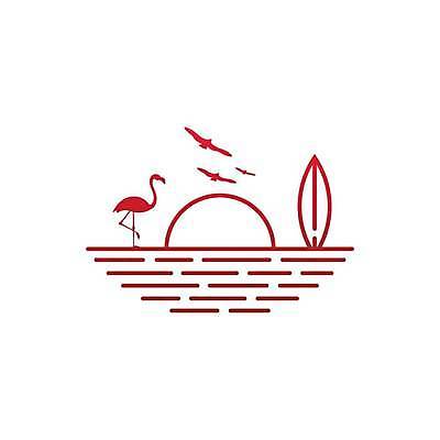 EPS 해외이미지 물결 라인일러스트 일러스트 조류 사람없음 빨간색 여름 태양 서핑보드 플라밍고 심볼 라인아트 해외일러스트 자연요소 동물 계절 선 컬러 보드_스포츠 파일형식 벡터 이미지허브