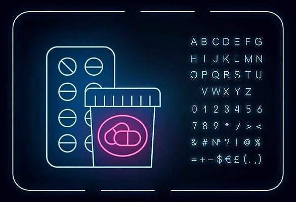 EPS 해외이미지 알파벳 선 백그라운드 일러스트 타이포그라피 사람없음 알약 화려 약병 심볼 네온 형광등 해외일러스트 문자 영어 컨셉 전등 약 병_담는 파일형식 벡터 이미지허브