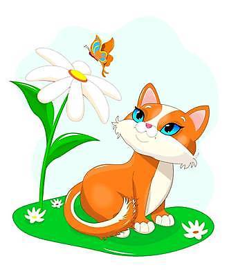 EPS 해외이미지 식물 동물 응시 꽃 새끼 나비 곤충 일러스트 앉기 잔디 야외 반려동물 고양이 아기 작음 만화 해외일러스트 시선 포유류 모션 사람 크기 파일형식 벡터 이미지허브