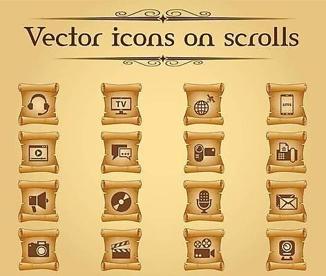 EPS 해외이미지 인터넷 일러스트 사람없음 세트 갈색 카메라 헤드셋 텔레비전 확성기 CD 빈티지 메시지 이메일 클래퍼보드 두루마리 심볼 마이크 타자기 캠코더 인터넷창 디지탈캠코더 문자메시지 스크롤 양피지 해외일러스트 컬러 음향기기 컨셉 전자제품 헤드폰 골동품 파일형식 벡터 이미지허브