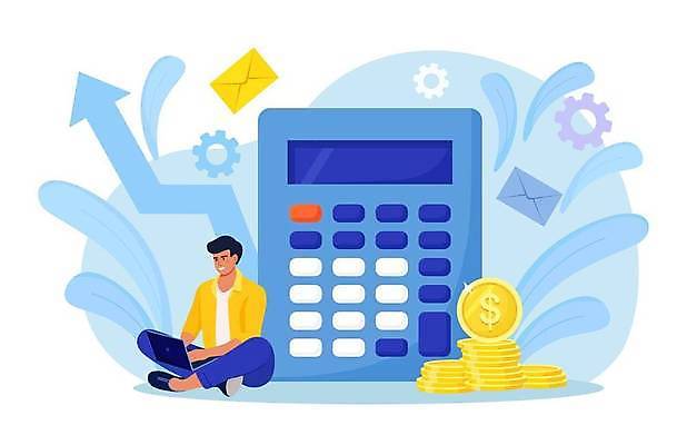 EPS 해외이미지 전신 남자 화살표 일러스트 한명 앉기 성인 금융 파란색 노트북 계산기 타이핑 메시지 상승 동전탑 성인남자한명만 해외일러스트 1 컬러 컨셉 모션 문구용품 사람 경제 전자제품 쌓기 동전 장비 남자한명만 성인남자만 파일형식 벡터 이미지허브