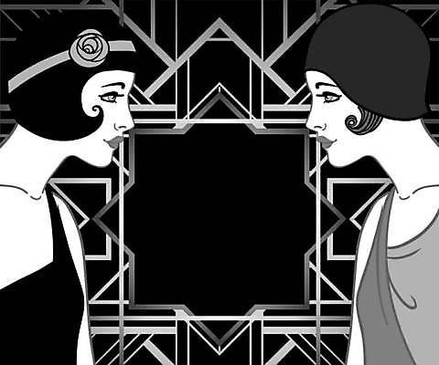 EPS 해외이미지 디자인 드레스 여자 일러스트 상반신 성인 두명 마주보기 검은색 빈티지 화려 클래식 복고 스타일 성인여자만 해외일러스트 옷 컬러 컨셉 모션 사람 여자만 성인만 파일형식 벡터 이미지허브