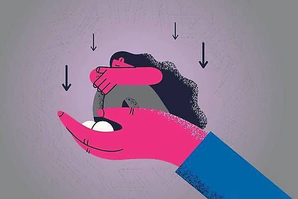 EPS 해외이미지 전신 손 여자 화살표 일러스트 한명 들기 성인 신체부위 회색 울음 웅크림 우울감 우울증 성인여자한명만 해외일러스트 1 감정 컬러 모션 표정 사람 질병 여자한명만 성인여자만 파일형식 벡터 이미지허브