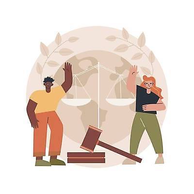 EPS 해외이미지 전신 라이프스타일 여자 남자 지구 일러스트 성인 두명 손들기 의사봉 재판 양팔저울 성인만 해외일러스트 모션 저울 사람 생활 법 파일형식 벡터 이미지허브