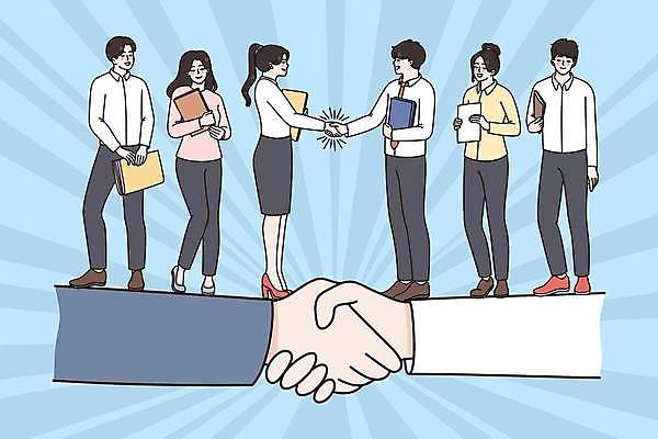 EPS 해외이미지 전신 손 여자 남자 일러스트 협력 악수 협상 서기 들기 여러명 성인 신체부위 비즈니스맨 비즈니스우먼 동료 문서 성인만 해외일러스트 다수 비즈니스 관계 모션 사람 손짓 직장인 파일형식 벡터 이미지허브