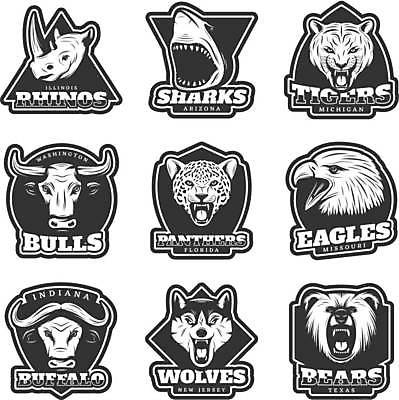 EPS 해외이미지 스티커 일러스트 곰 사람없음 세트 라벨 검은색 빈티지 호랑이 버팔로 심볼 황소 독수리 상어 코뿔소 늑대 퓨마 해외일러스트 동물 컬러 컨셉 포유류 조류 프레임 어류 소 파일형식 벡터 이미지허브