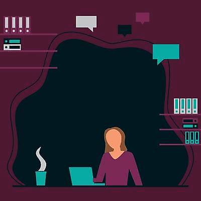 EPS 해외이미지 여자 백그라운드 말풍선 일러스트 비즈니스 선반 아이디어 한명 상반신 성인 컵 노트북 보라색 수증기 서류파일 성인여자한명만 카피스페이스 해외일러스트 1 식기 컬러 가구 컨셉 사람 전자제품 사무용품 공백 여자한명만 성인여자만 파일형식 벡터 이미지허브