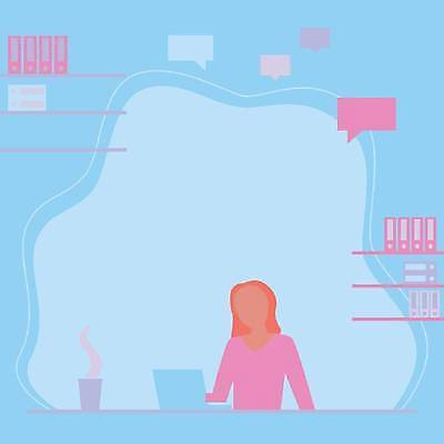 EPS 해외이미지 여자 백그라운드 말풍선 일러스트 비즈니스 선반 아이디어 한명 상반신 성인 컵 파란색 노트북 수증기 서류파일 성인여자한명만 카피스페이스 해외일러스트 1 식기 컬러 가구 컨셉 사람 전자제품 사무용품 공백 여자한명만 성인여자만 파일형식 벡터 이미지허브