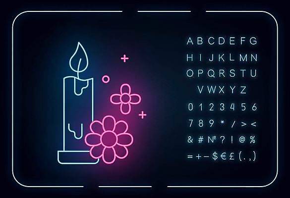 EPS 해외이미지 알파벳 꽃 선 백그라운드 일러스트 불 타이포그라피 사람없음 반짝임 화려 심볼 네온 향초 형광등 해외일러스트 자연요소 식물 문자 영어 컨셉 초 모션 전등 파일형식 벡터 이미지허브