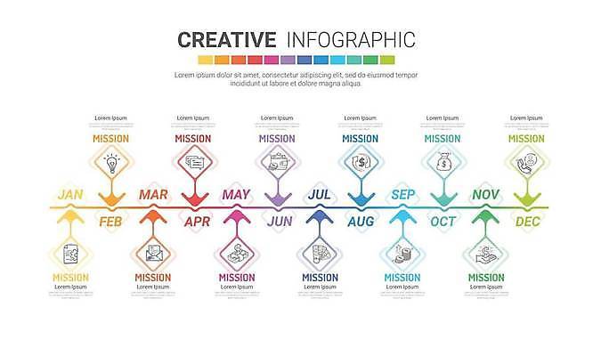 EPS 해외이미지 화살표 일러스트 비즈니스 사람없음 컬러풀 인포그래픽 연도 단계 해외일러스트 컬러 파일형식 벡터 이미지허브