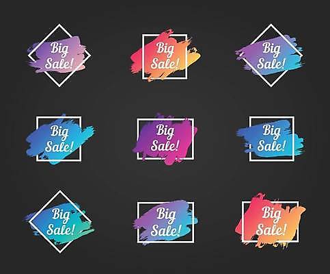 EPS 해외이미지 스티커 일러스트 붓터치 프레임 사람없음 세트 컬러풀 라벨 세일 심볼 프로모션 해외일러스트 컬러 이벤트 파일형식 벡터 이미지허브
