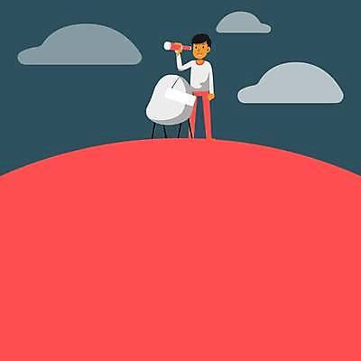 EPS 해외이미지 전신 남자 백그라운드 의자 일러스트 비즈니스 아이디어 한명 들기 성인 빨간색 망원경 팻말 성인남자한명만 카피스페이스 해외일러스트 1 컬러 가구 컨셉 모션 프레임 사람 공백 남자한명만 성인남자만 파일형식 벡터 이미지허브