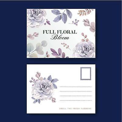 EPS 해외이미지 꽃 리플렛 일러스트 사람없음 세트 보라색 흰색 풀잎 엽서 해외일러스트 식물 컬러 잎 풀_식물 편지 파일형식 벡터 이미지허브