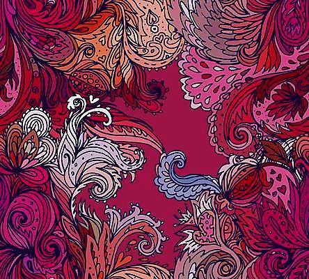 EPS 해외이미지 디자인 분홍색 백그라운드 꽃무늬 일러스트 미술 사람없음 화려 페이즐리 스타일 해외일러스트 꽃 컬러 컨셉 무늬 문화예술 파일형식 벡터 이미지허브