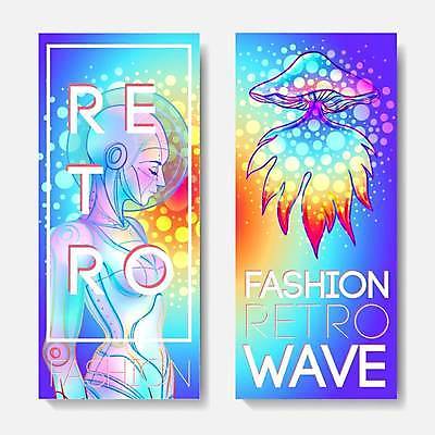 EPS 해외이미지 일러스트 사람모양 타이포그라피 사람없음 파란색 반짝임 세트 버섯 원형 인조인간 사이버 복고 네온 테크노 해외일러스트 모양 도형 문자 컬러 모션 파일형식 벡터 이미지허브