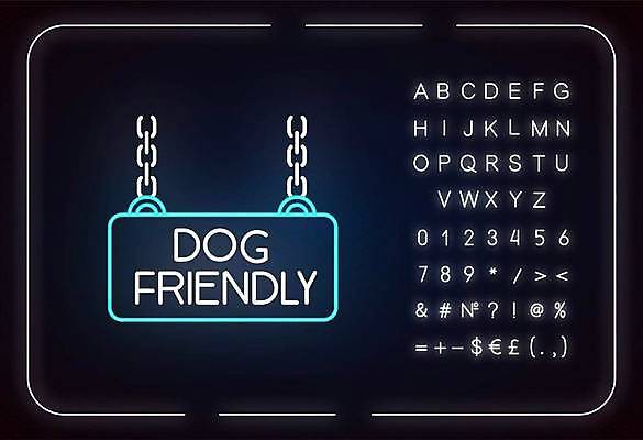 EPS 해외이미지 알파벳 선 백그라운드 일러스트 타이포그라피 사람없음 표지판 화려 강아지 쇠사슬 심볼 네온 환영 형광등 해외일러스트 문자 영어 컨셉 전등 알림판 반려동물 개 파일형식 벡터 이미지허브