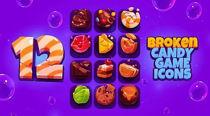 EPS 해외이미지 일러스트 사탕 사람없음 세트 케이크 초콜릿 손상 게임 균열 젤리 엘리먼트 해외일러스트 컨셉 모션 놀이 디저트 파일형식 벡터 이미지허브