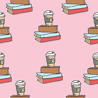 EPS 해외이미지 디자인 커피 분홍색 패턴 일러스트 사람없음 책 쌓기 패턴백그라운드 테이크아웃컵 해외일러스트 음료 컬러 백그라운드 무늬 모션 컵 파일형식 벡터 이미지허브