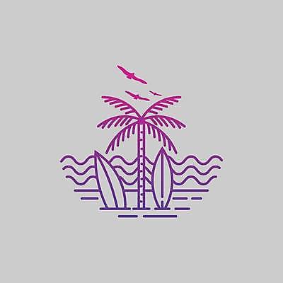 EPS 해외이미지 물결 바다 라인일러스트 일러스트 사람없음 여름 야자수 태양 보라색 서핑보드 심볼 라인아트 해외일러스트 자연요소 나무 계절 선 컬러 보드_스포츠 파일형식 벡터 이미지허브