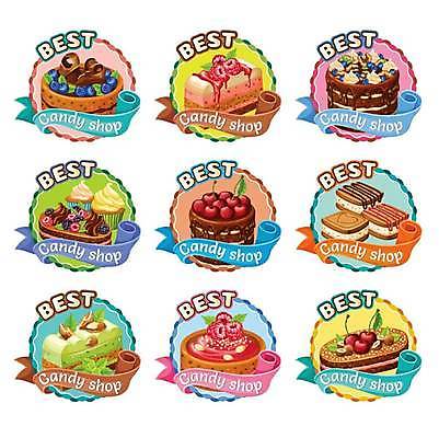 EPS 해외이미지 일러스트 사람없음 장식 세트 라벨 쿠키 케이크 빵집 견과류 최고 체리 컵케이크 블루베리 산딸기 블랙베리 음식데코레이션 타르트 해외일러스트 빵 과일 디저트 프레임 상점 파이_빵 파일형식 벡터 이미지허브