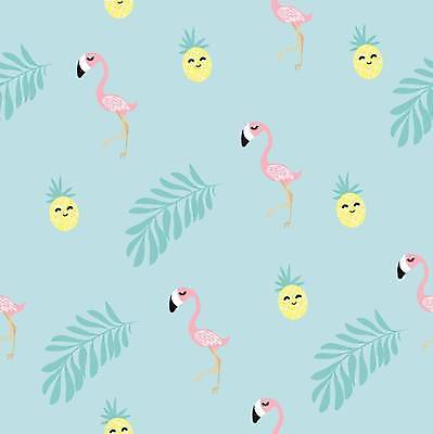 EPS 해외이미지 하늘색 백그라운드 패턴 여러마리 일러스트 사람없음 패턴백그라운드 시원함 플라밍고 파인애플 열대잎 해외일러스트 다수 잎 무늬 과일 조류 파란색 열대과일 파일형식 벡터 이미지허브