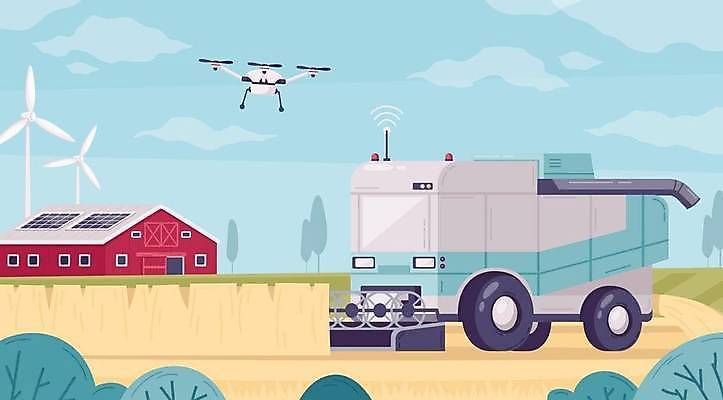 EPS 해외이미지 일러스트 사람없음 농장 농사 풍력에너지 창고 트랙터 드론 스마트팜 해외일러스트 농업 그린에너지 농기계 특수차량 파일형식 벡터 이미지허브