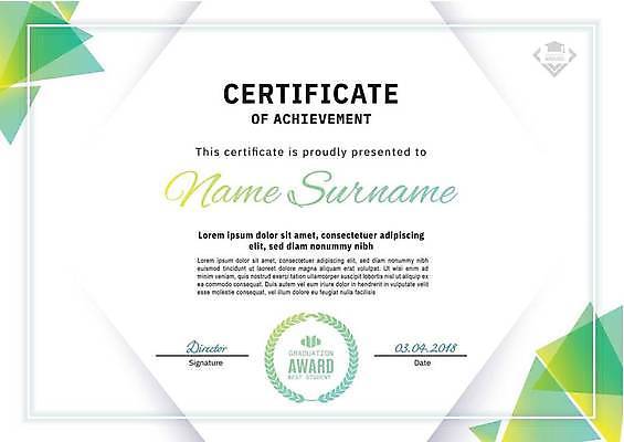 EPS 해외이미지 교육 일러스트 학사모 타이포그라피 사람없음 연두색 삼각형 상패 임명장 상장프레임 해외일러스트 도형 문자 모자_잡화 졸업 프레임 초록색 상_우승 파일형식 벡터 이미지허브