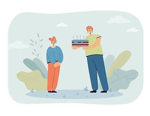 EPS 해외이미지 전신 여자 딸 어린이 하늘색 잎 일러스트 가족 모녀 엄마 서기 들기 성인 생일 생일케이크 주기 여자만 해외일러스트 식물 기념일 관계 모션 사람 파란색 케이크 파일형식 벡터 이미지허브