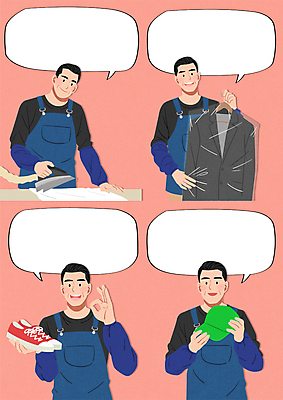 남자 중년 말풍선 일러스트 미소 웃음 들기 여러명 상반신 앞치마 재킷 OK 옷걸이 사장 스니커즈 자영업 보여주기 다리미 다리미질 세탁소 캡모자 중년남자만 소상공인 코랄 국내일러스트 AI파일 직업 모자_잡화 컬러 다수 운동화 비즈니스 모션 표정 사람 손짓 성인 경제 외투 가전제품 상인 남자만 중년만 파일형식 벡터