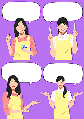 여자 말풍선 일러스트 팔벌리기 안내 말하기 미소 웃음 들기 여러명 상반신 성인 보라색 앞치마 가리킴 매니큐어 자영업 네일버퍼 네일아티스트 손톱버퍼 성인여자만 소상공인 국내일러스트 AI파일 직업 컬러 다수 비즈니스 모션 표정 사람 손짓 경제 화장품 미용용품 상인 여자만 성인만 파일형식 벡터