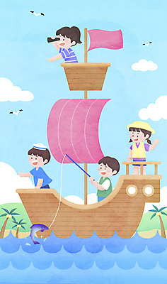 전신 PSD 구름 여자 남자 어린이 바다 하늘색 일러스트 갈매기 하늘 낚시 항해 어류 서기 들기 소녀 소년 여러명 상반신 여름 야자수 망원경 가리킴 낚싯대 승차 즐거움 마린룩 선박 어린이만 국내일러스트 자연요소 나무 옷 계절 감정 다수 수상교통 배_교통 모션 조류 레저 사람 손짓 파란색 수중동물 낚시용품 파일형식