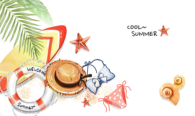 PSD 수영복 일러스트 불가사리 바캉스용품 사람없음 여름 여름휴가 바캉스 비키니 서핑보드 소라 비치모자 튜브 야자수잎 열대잎 국내일러스트 모자_잡화 옷 계절 잎 휴가 어패류 극피동물 보드_스포츠 오브젝트 파일형식 여름_계절