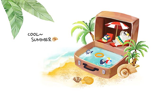 PSD 동물캐릭터 여러마리 일러스트 곰 물놀이 조개 수영장 해변 사람없음 여름 여름휴가 바캉스 선글라스 야자수 눕기 여행가방 파라솔 오픈 소라 비치볼 펭귄 선베드 튜브 야자수잎 놀기 국내일러스트 일러캐릭터 나무 동물 캐릭터 계절 안경 바다 다수 잎 의자 가방 공 포유류 모션 놀이 조류 휴가 어패류 바캉스용품 파일형식 여름_계절