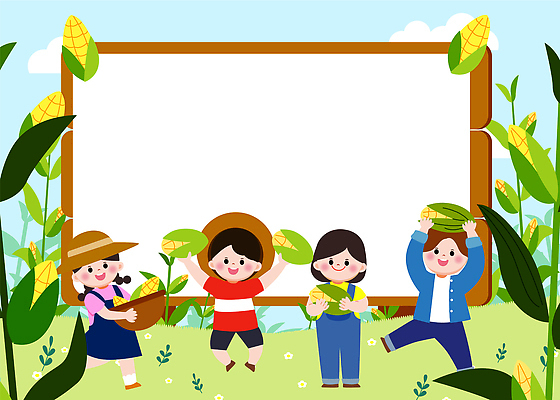 전신 구름 모자 여자 남자 어린이 줄기 하늘색 잎 일러스트 프레임 옥수수 서기 들기 소녀 소년 여러명 연두색 바구니 점프 체험 농장체험 옥수수밭 어린이만 국내일러스트 AI파일 자연요소 식물 잡화 다수 컨셉 밭 모션 곡류 사람 초록색 파란색 농장 체험학습 파일형식 벡터