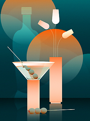 꽃 일러스트 술병 사람없음 장식 꽃병 칵테일 꼬치 올리브 칵테일잔 청록색 마티니 코랄 국내일러스트 AI파일 식물 열매 컬러 술잔 병_용기 주류 파일형식 벡터