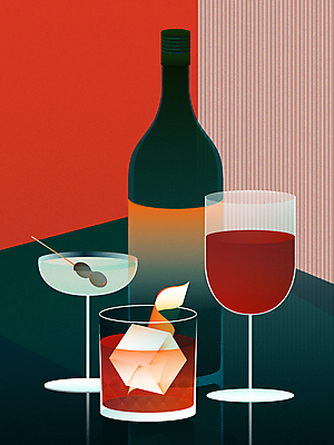 와인잔 일러스트 사람없음 장식 빨간색 와인 다양 칵테일 꼬치 레드와인 와인병 올리브 칵테일잔 청록색 양주잔 각얼음 마티니 네그로니 국내일러스트 AI파일 열매 컬러 다수 술잔 병_용기 주류 얼음 양주 파일형식 벡터