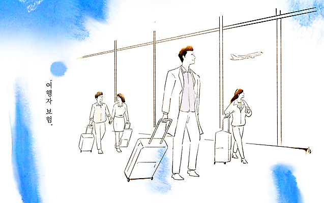 전신 PSD 커플 여자 남자 해외여행 일러스트 창문 휴가 수채화 비행기 들기 안전 여러명 성인 파란색 여행객 걷기 캐리어 손잡기 보호 공항 번짐 출국 성인만 여행자보험 입국 국내일러스트 해외 컬러 여행 다수 컨셉 관계 항공교통 교통시설 모션 대중교통 사람 여행가방 보험 파일형식 효과