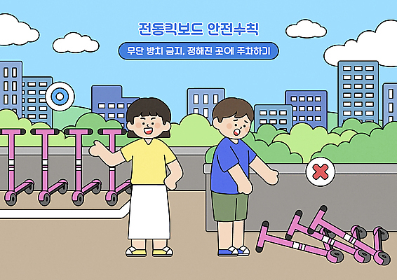 전신 PSD 구름 여자 남자 일러스트 하늘 안내 서기 빌딩 성인 두명 건물 금지 가리킴 풀 주차 안전수칙 주차장 넘어짐 방치 성인만 전동퀵보드 주차위반 무단 국내일러스트 자연요소 식물 건축물 육상교통 모션 안전 사람 손짓 퀵보드 파일형식