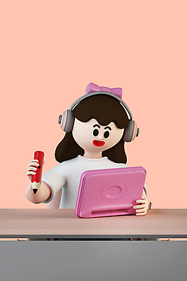 PSD 편집 편집이미지 여학생 여자 어린이교육 어린이 분홍색 3D캐릭터 한명 들기 소녀 상반신 태블릿 연필 3D 책상 디지털합성 온라인강의 인터넷학습 소녀한명만 편집소스 월간캐릭터 제니 편집3D 캐릭터 1 학생 교육 컬러 가구 모션 학용품 사람 전자제품 스마트기기 학습 필기구 강의 여자한명만 소녀만 파일형식 언택트