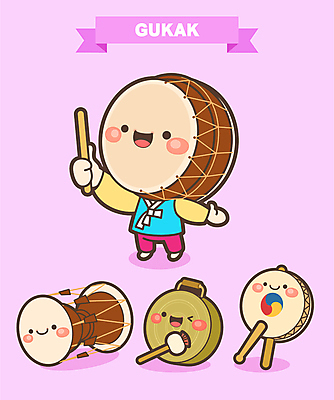 한국전통 분홍색 일러스트 국악기 국악 윙크 서기 들기 사람없음 축제 한복 풍물놀이 사물놀이 북 장구 소고 꽹과리 북채 꽹과리채 사물캐릭터 지역축제 대한민국축제 국악축제 국내일러스트 AI파일 전통 악기 음악 컬러 모션 타악기 한국 표정 전통놀이 전통의상 전통공연 파일형식 벡터