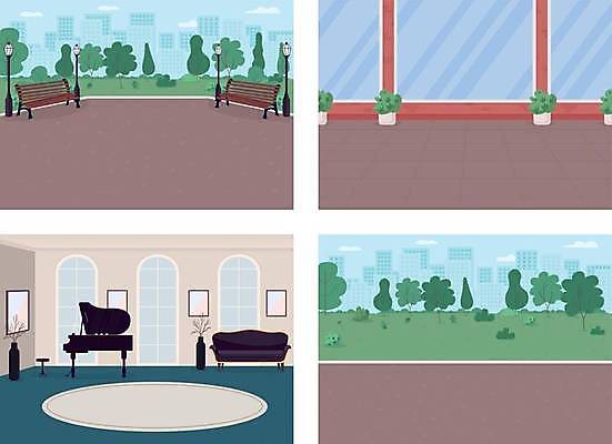 EPS 해외이미지 공원 일러스트 거리 실내 사람없음 상점 도시 해외일러스트 공공시설 내부 파일형식 벡터 이미지허브