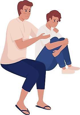 EPS 해외이미지 남자 아들 어린이 일러스트 앉기 소년 성인 두명 슬픔 아빠 웅크림 위로 우울감 우울증 남자만 해외일러스트 감정 가족 모션 사람 질병 파일형식 벡터 이미지허브