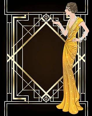 EPS 해외이미지 전신 디자인 드레스 여자 허리손 일러스트 한명 들기 성인 검은색 금색 빈티지 화려 복고 담뱃대 스타일 성인여자한명만 해외일러스트 1 옷 컬러 포즈 컨셉 모션 담배 사람 여자한명만 성인여자만 파일형식 벡터 이미지허브