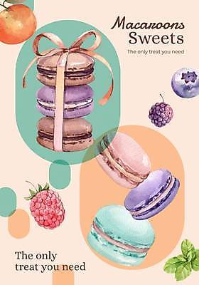 EPS 해외이미지 포스터 리본 분홍색 일러스트 사람없음 쌓기 달콤 블루베리 산딸기 블랙베리 마카롱 해외일러스트 컬러 과일 모션 디저트 맛 파일형식 벡터 이미지허브