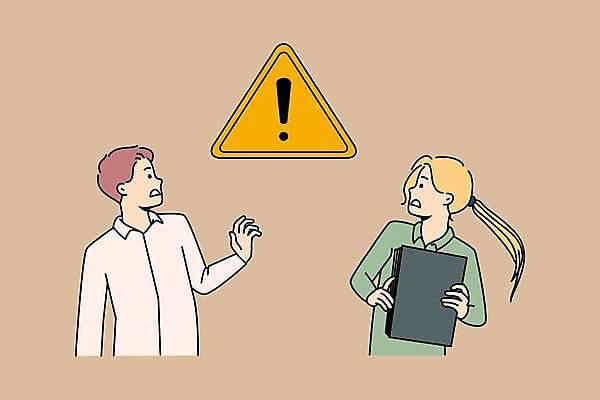 EPS 해외이미지 여자 남자 일러스트 비즈니스 들기 상반신 성인 두명 비즈니스맨 비즈니스우먼 파일 경고문 성인만 해외일러스트 모션 경고 사람 직장인 파일형식 벡터 이미지허브