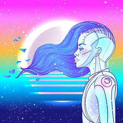 EPS 해외이미지 일러스트 사람모양 사람없음 컬러풀 머리카락 원형 인조인간 사이버 복고 네온 테크노 해외일러스트 모양 도형 컬러 머리 파일형식 벡터 이미지허브