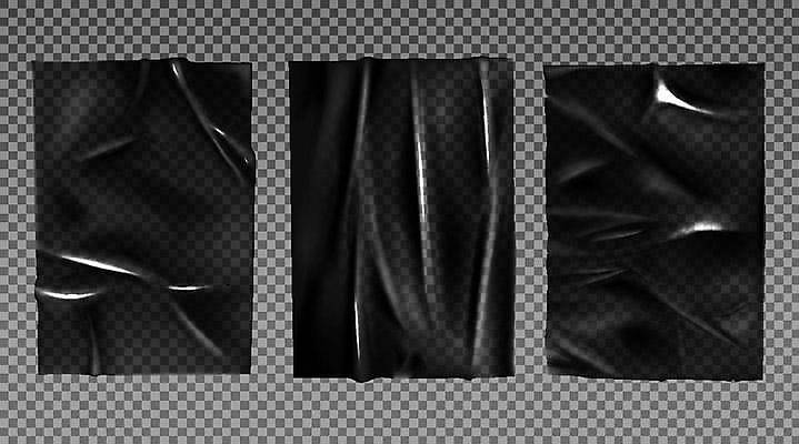 EPS 해외이미지 백그라운드 일러스트 사람없음 세트 검은색 플라스틱 필름 패키지 구김 목업 해외일러스트 컬러 모션 재질 파일형식 벡터 이미지허브