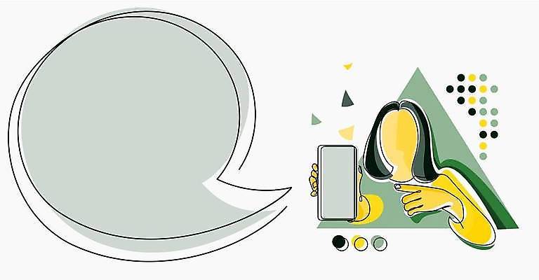 EPS 해외이미지 여자 백그라운드 말풍선 일러스트 비즈니스 아이디어 한명 상반신 성인 초록색 스마트폰 가리킴 보여주기 성인여자한명만 카피스페이스 해외일러스트 1 컬러 컨셉 모션 사람 손짓 핸드폰 스마트기기 공백 여자한명만 성인여자만 파일형식 벡터 이미지허브