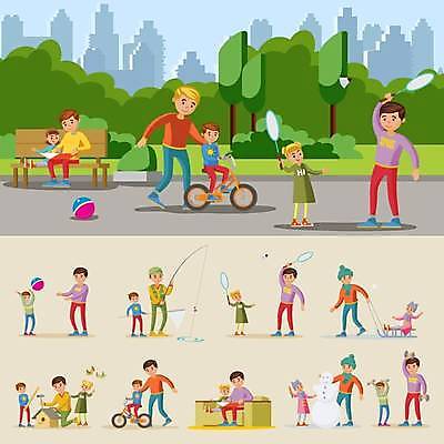 EPS 해외이미지 전신 나무 여자 남자 어린이 일러스트 가족 낚시 서기 들기 소년 여러명 성인 독서 운동 자전거 아령 육아 배드민턴라켓 아빠 낚싯대 셔틀콕 공놀이 썰매 배드민턴 썰매타기 놀기 눈사람만들기 육아대디 해외일러스트 식물 스포츠용품 다수 공 관계 모션 눈사람 놀이 레저 건강 사람 구기 바이크 전통놀이 라켓 낚시용품 만들기 파일형식 벡터 이미지허브