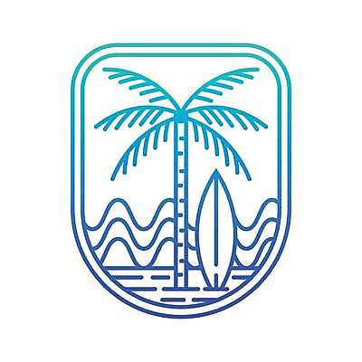 EPS 해외이미지 물결 바다 라인일러스트 일러스트 사람없음 여름 파란색 야자수 서핑보드 심볼 라인아트 해외일러스트 나무 계절 선 컬러 보드_스포츠 파일형식 벡터 이미지허브